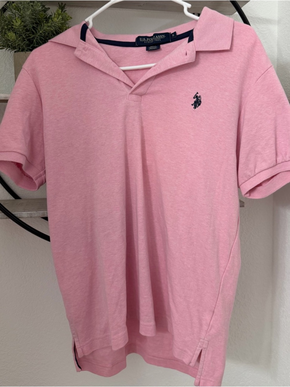 U.S. Polo Assn. Men's Pink Polo with Navy Logo